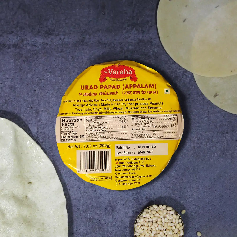 SriVaraha Foods Kallidaikurichi Ulundhu Appalam Urad dal Papad south indian appalam