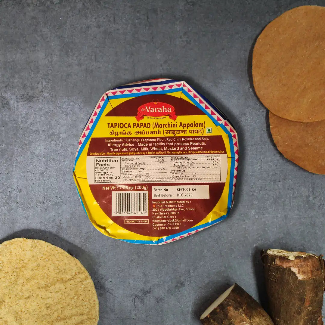 SriVaraha Foods Kallidaikurichi Maracheeni Maravalli Marchini Kizhangu Appalam Tapioca Papad 